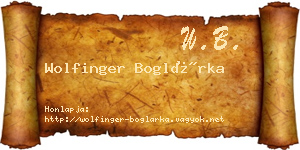 Wolfinger Boglárka névjegykártya
